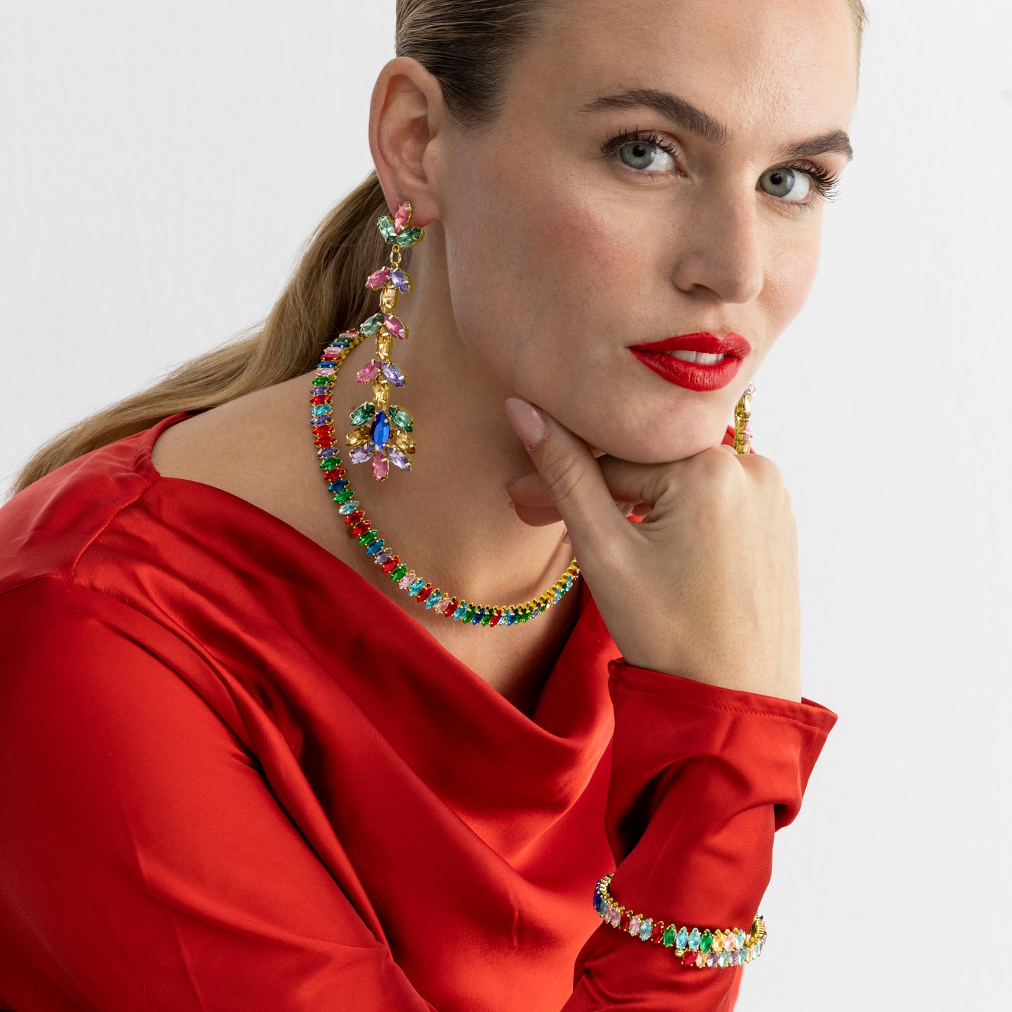 Pendientes con Cristal Multicolor acabado oro 18k - Durblai