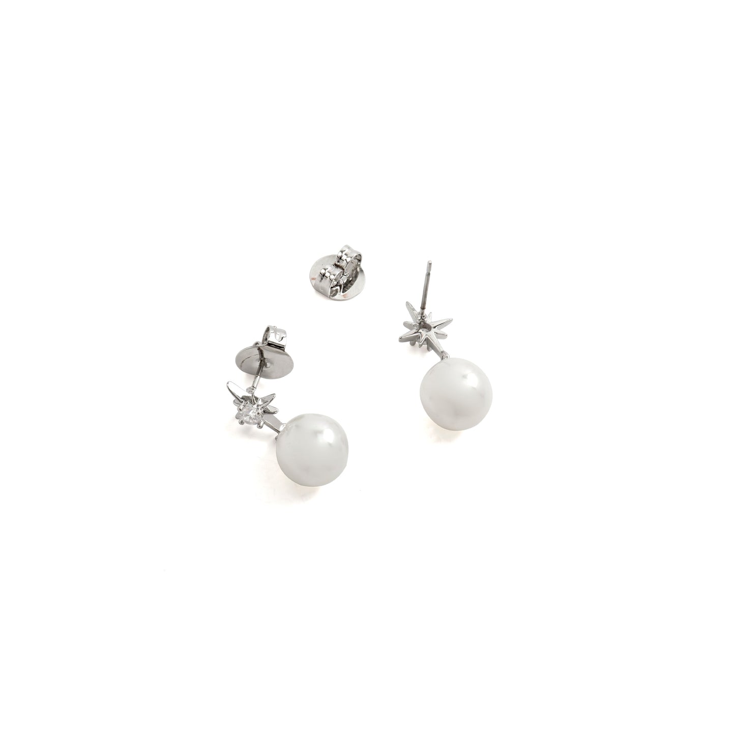 Pendientes con Perla Blanca acabado plata - Miara