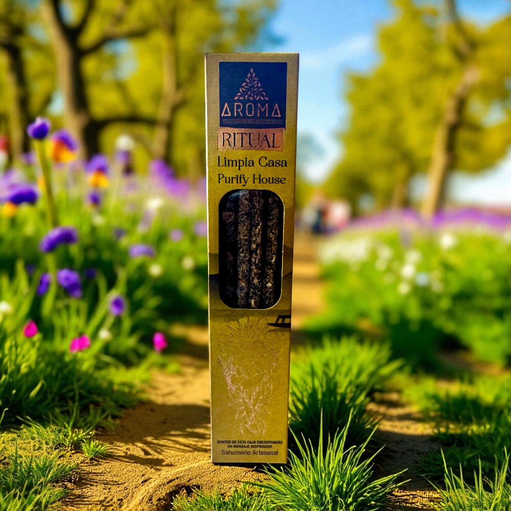 Caja de incienso Limpia Casa artesanal de Aroma Ritual, diseñado para purificación energética del hogar.