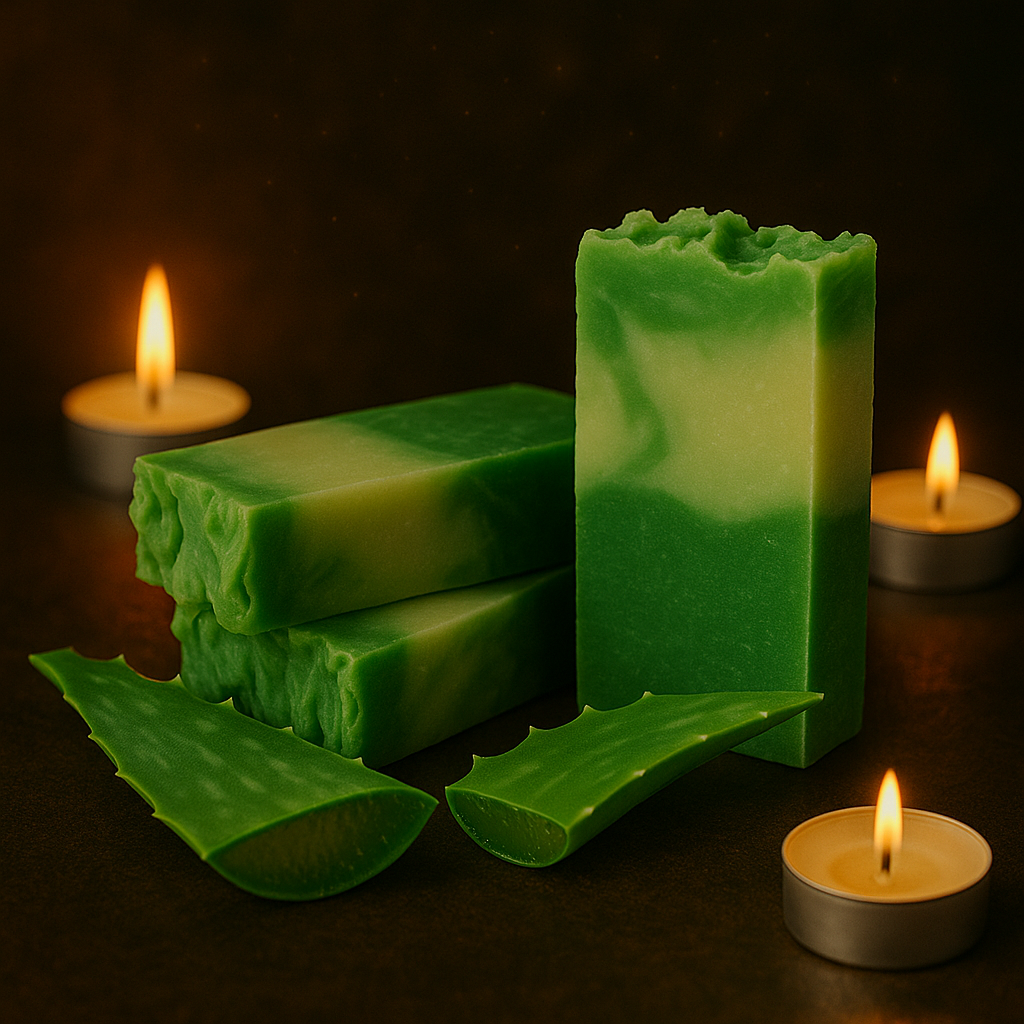 Jabón artesanal de aloe vera calmante y regenerador SKU JAB-0017
