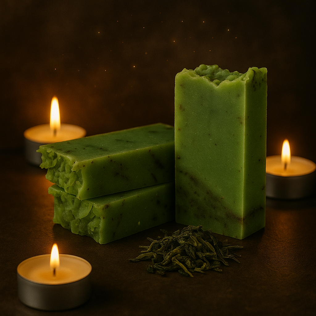 Jabón artesanal árbol del té y té verde purificante SKU JAB-0019