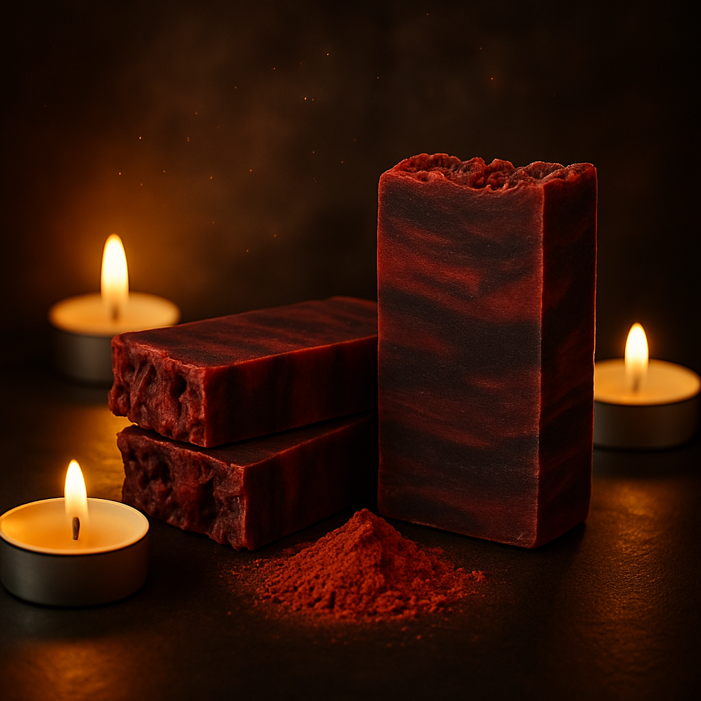 Jabón artesanal de arcilla roja purificante para piel grasa SKU JAB-0022