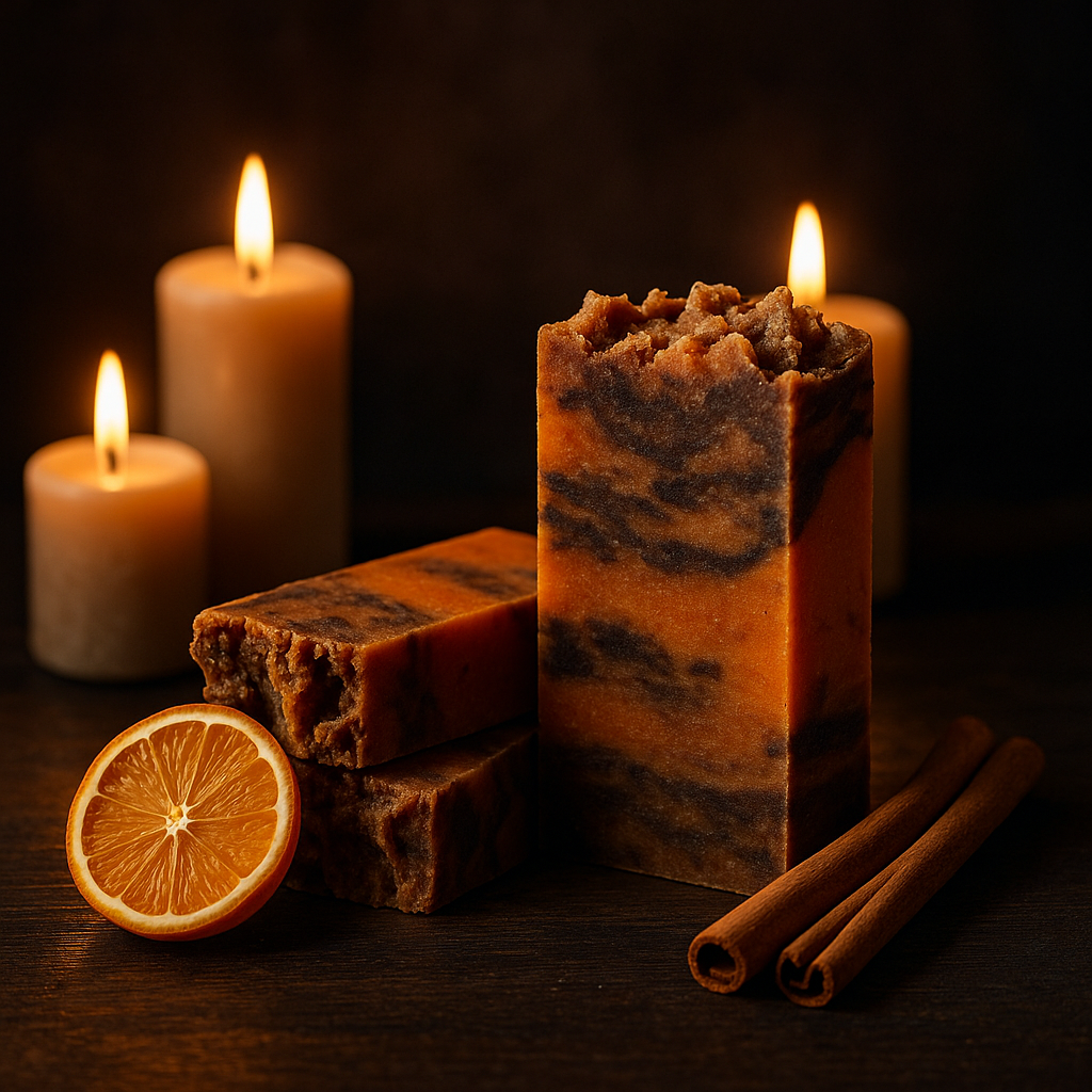 Jabón artesanal exfoliante de canela y naranja SKU JAB-0009