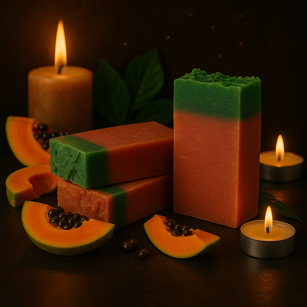 Jabón artesanal de papaya exfoliante y antiedad SKU JAB-0015