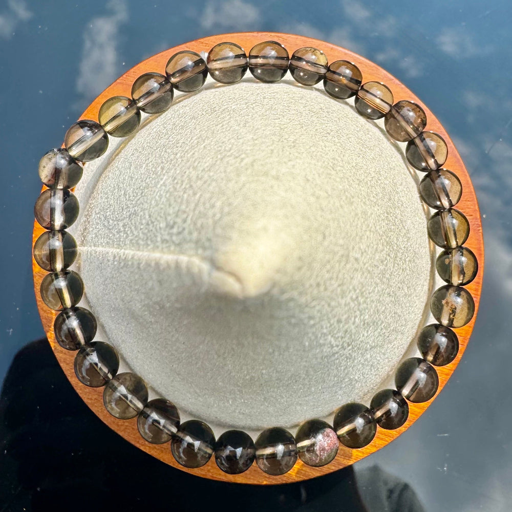 Pulsera elástica de Cuarzo Ahumado (bolas 6mm) de Brasil - detalle