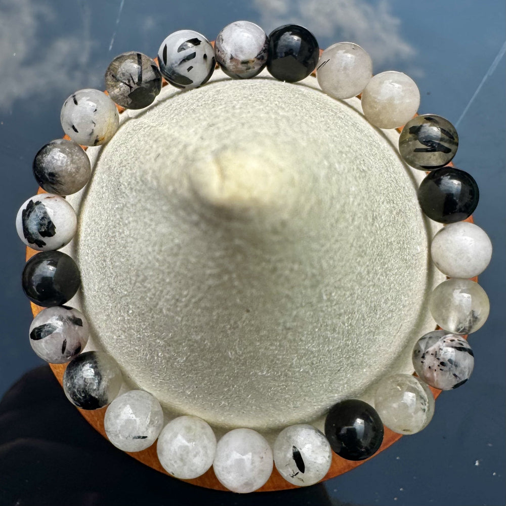 Pulsera elástica de Cuarzo Turmalinado (bolas 8mm) de China - Protección y Equilibrio | detalle