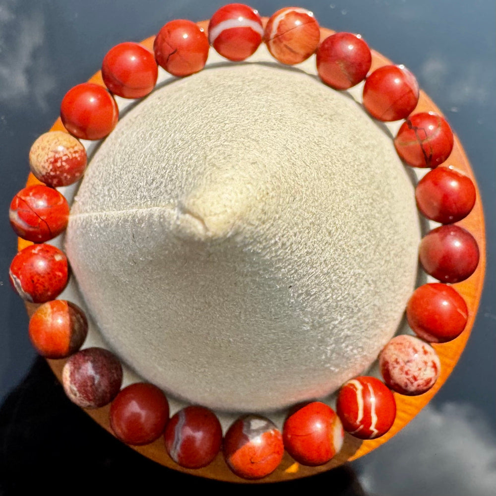 Pulsera elástica de Jaspe Rojo (bolas 8mm) de Brasil - Vitalidad y Enraizamiento | detalle