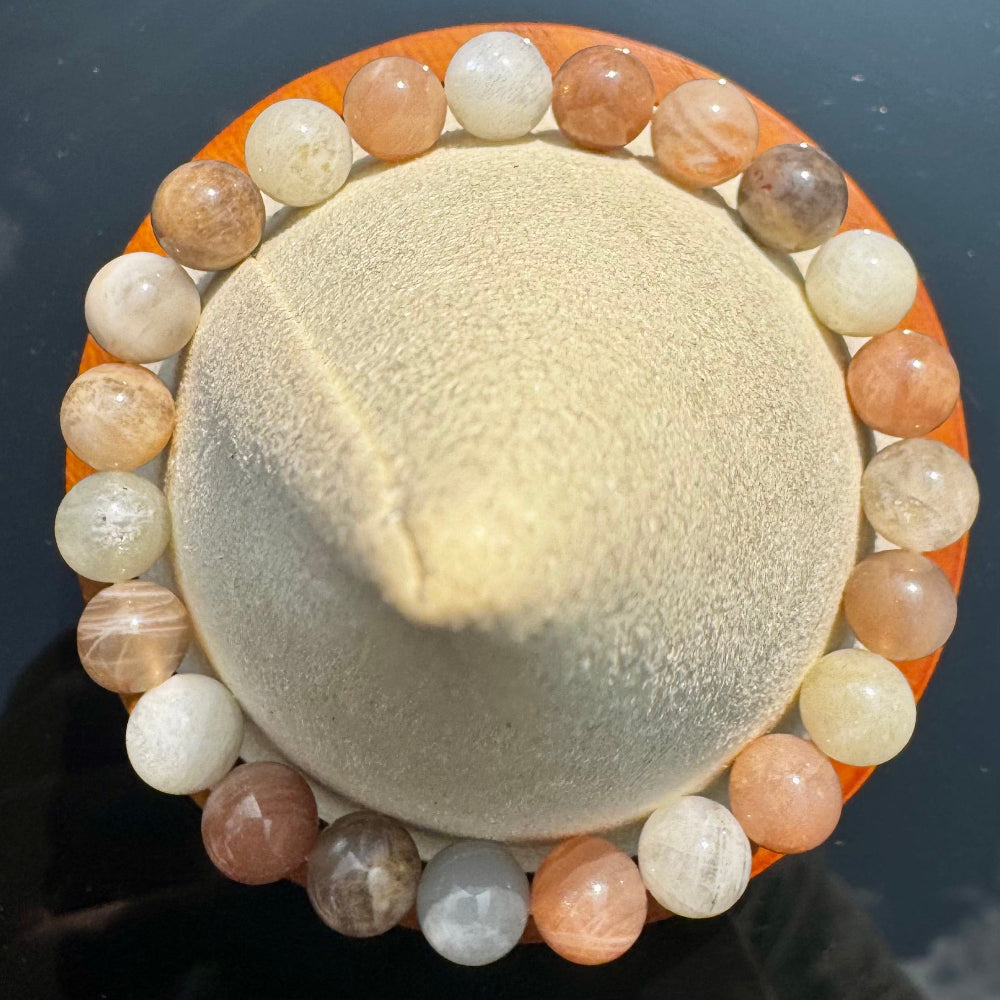 Pulsera elástica de Mix de Piedra Luna (bolas 8mm) de la India - Intuición y Equilibrio | detalle