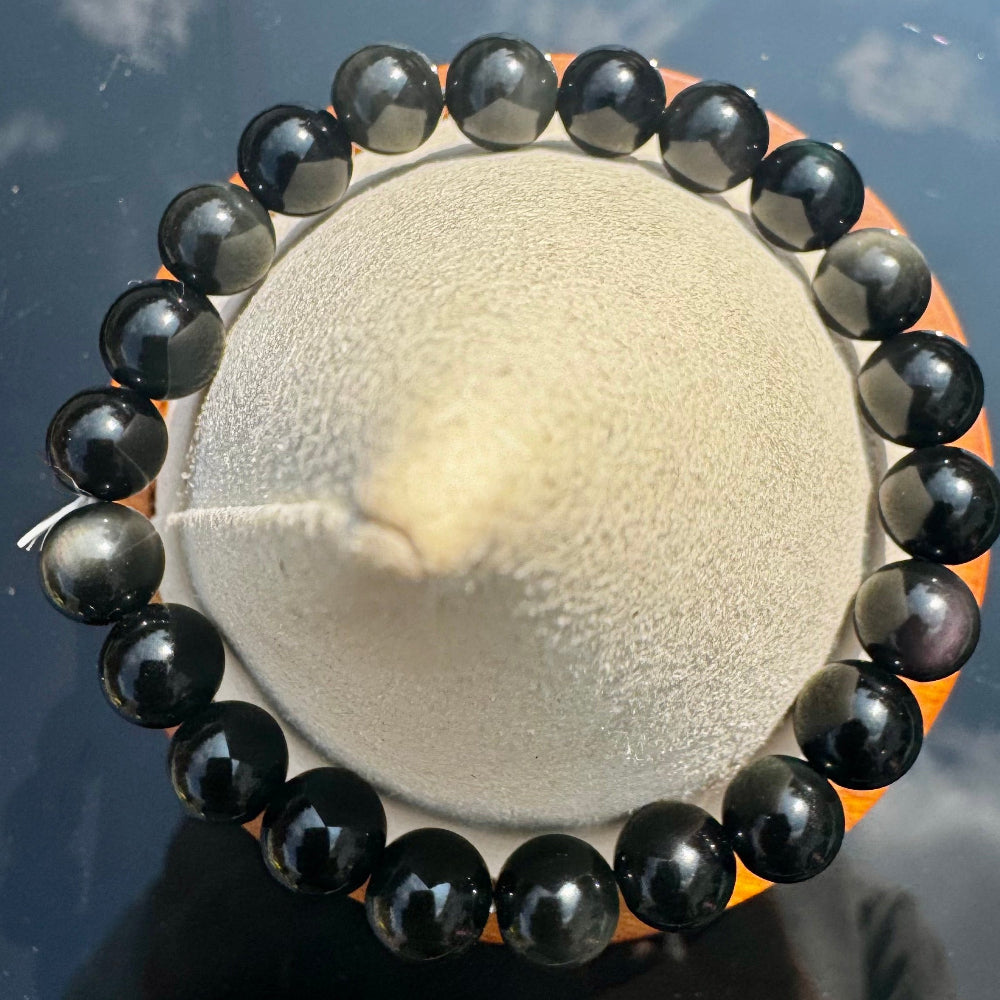 Pulsera elástica de Obsidiana Arcoíris (bolas 8mm) de México - Sanación Emocional | detalle