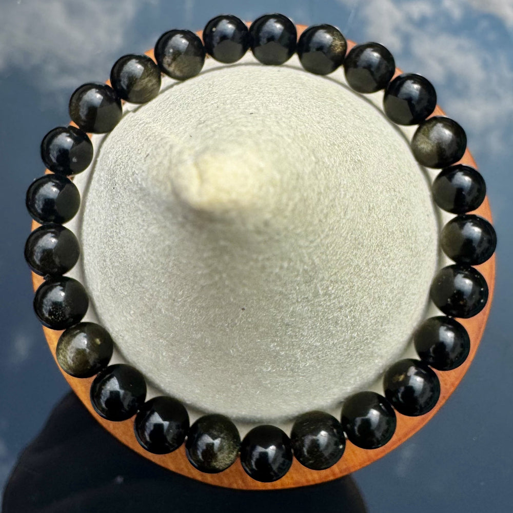 Pulsera elástica de Obsidiana Dorada (bolas 8mm) de Brasil - Poder y Manifestación | Magicka Shop SKU PULS-OBSIDOR-B8