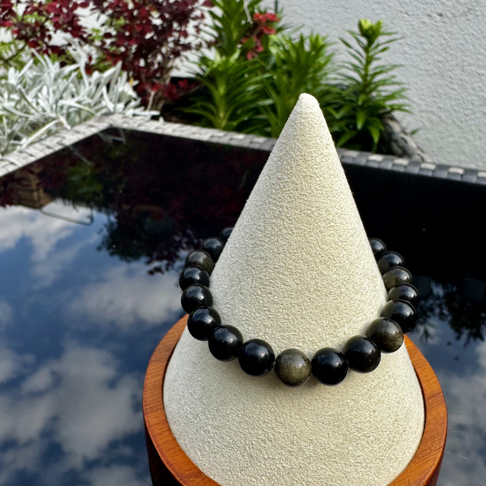 Pulsera elástica de Obsidiana Dorada (bolas 8mm) de Brasil - Poder y Manifestación | detalle