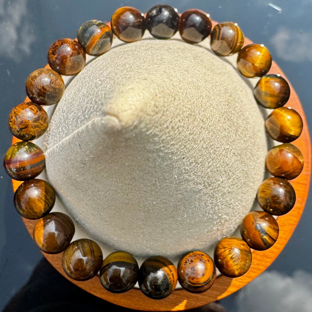 Pulsera elástica de Ojo de Tigre (bolas 8mm) de Brasil - Confianza y Protección | detalle