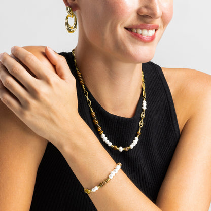 Pulsera con Ojo de Tigre acabado oro 18k - Kimbalbo