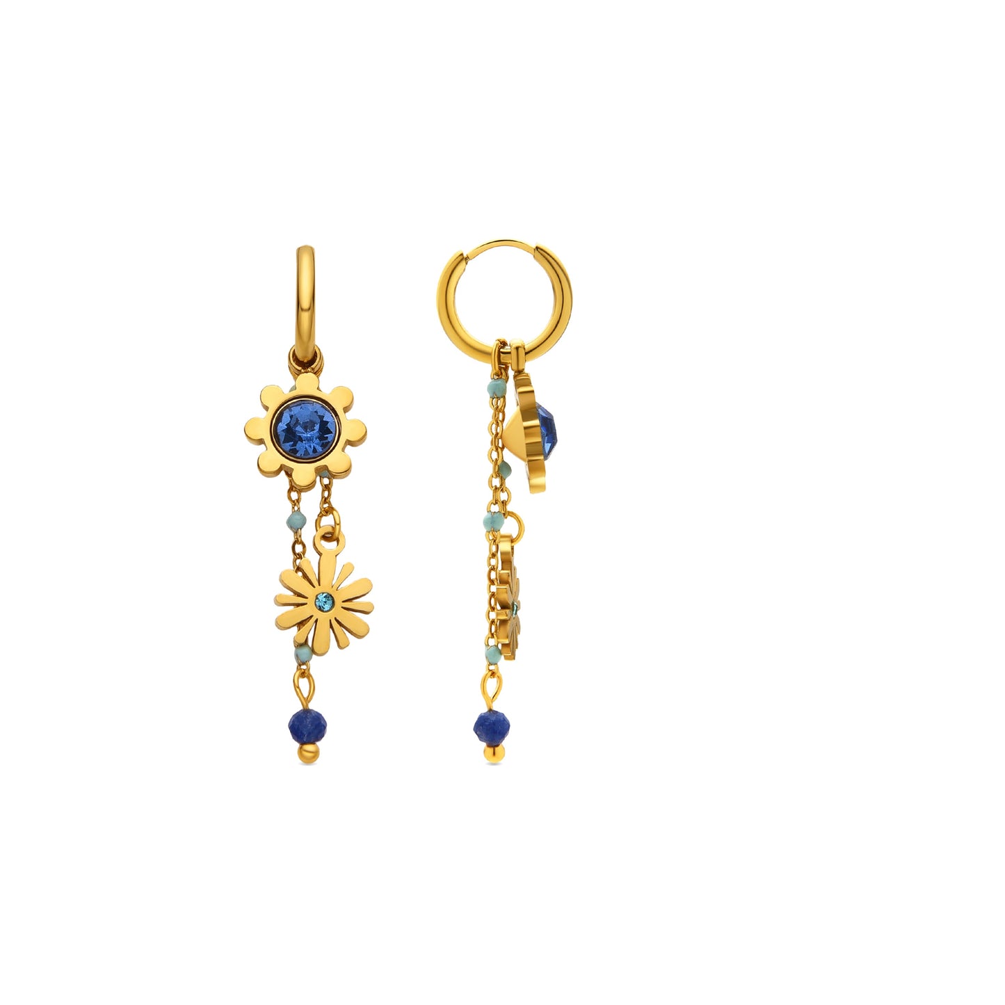 Pendientes con Cristal Azul Oscuro acabado oro 18k - Thase