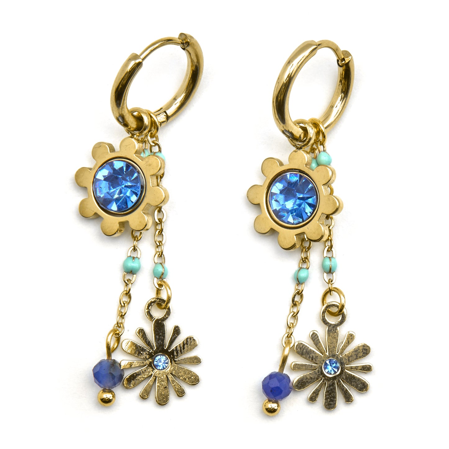 Pendientes con Cristal Azul Oscuro acabado oro 18k - Thase