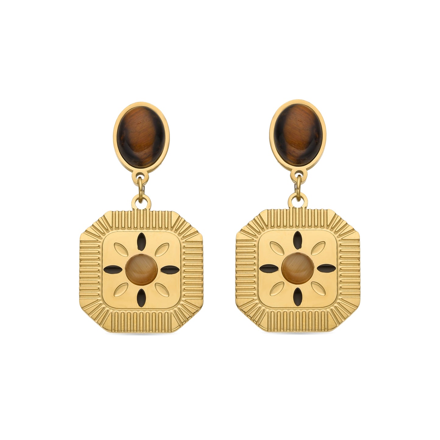 Pendientes con Ojo de Tigre acabado oro 18k - Waridi