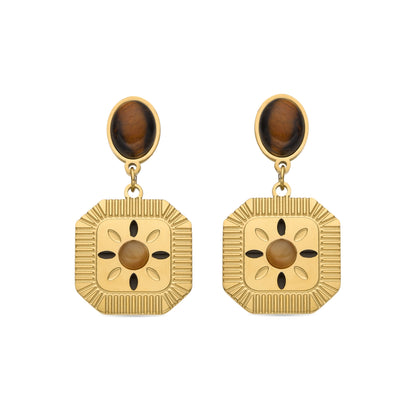 Pendientes con Ojo de Tigre acabado oro 18k - Waridi