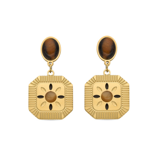 Pendientes con Ojo de Tigre acabado oro 18k - Waridi