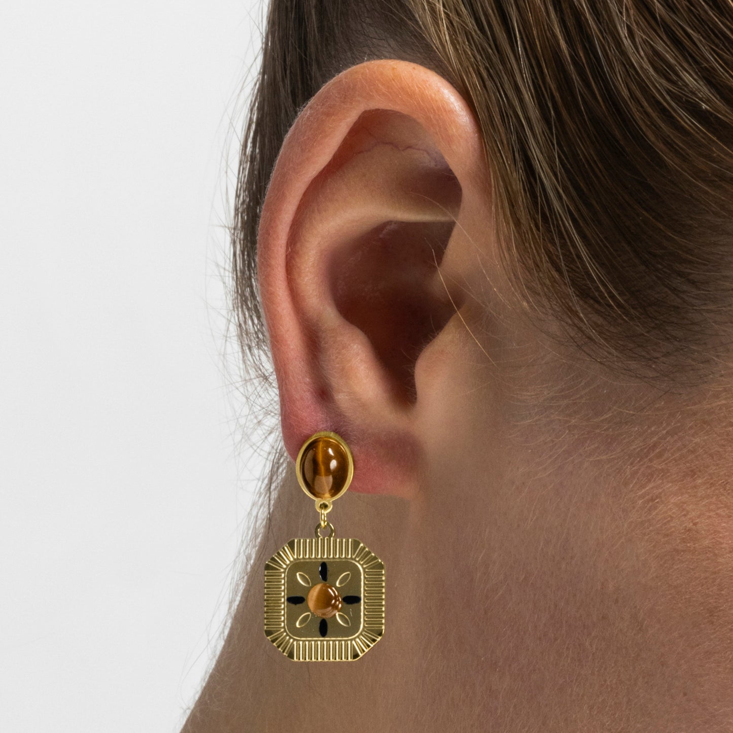 Pendientes con Ojo de Tigre acabado oro 18k - Waridi