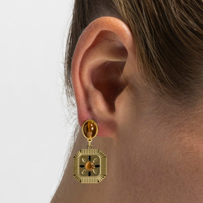 Pendientes con Ojo de Tigre acabado oro 18k - Waridi