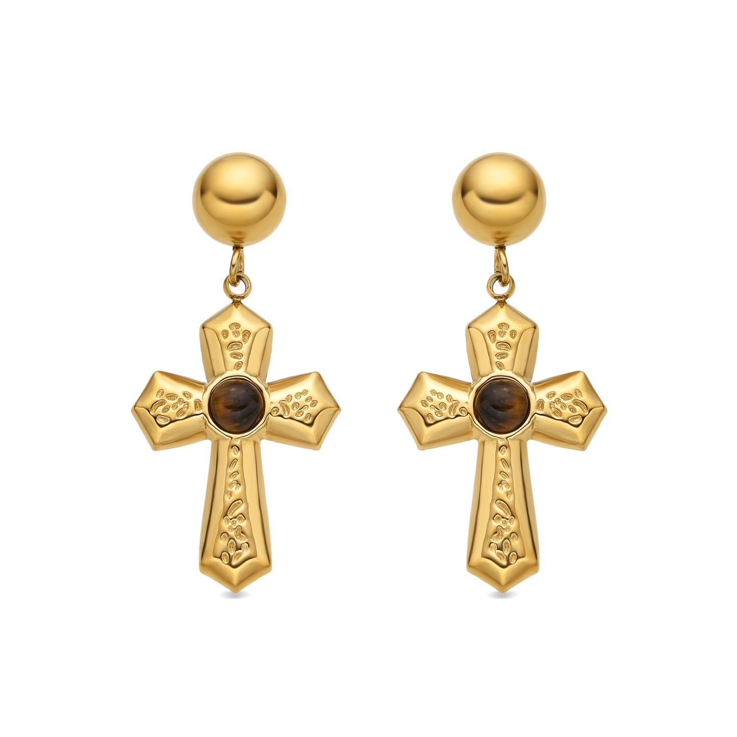 Pendientes con Ojo de Tigre acabado oro 18k - Anleh