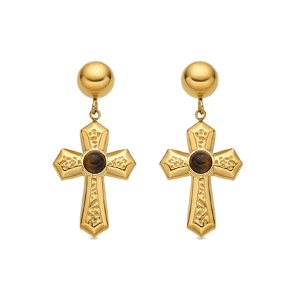 Pendientes con Ojo de Tigre acabado oro 18k - Anleh