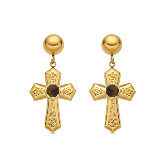 Pendientes con Ojo de Tigre acabado oro 18k - Anleh