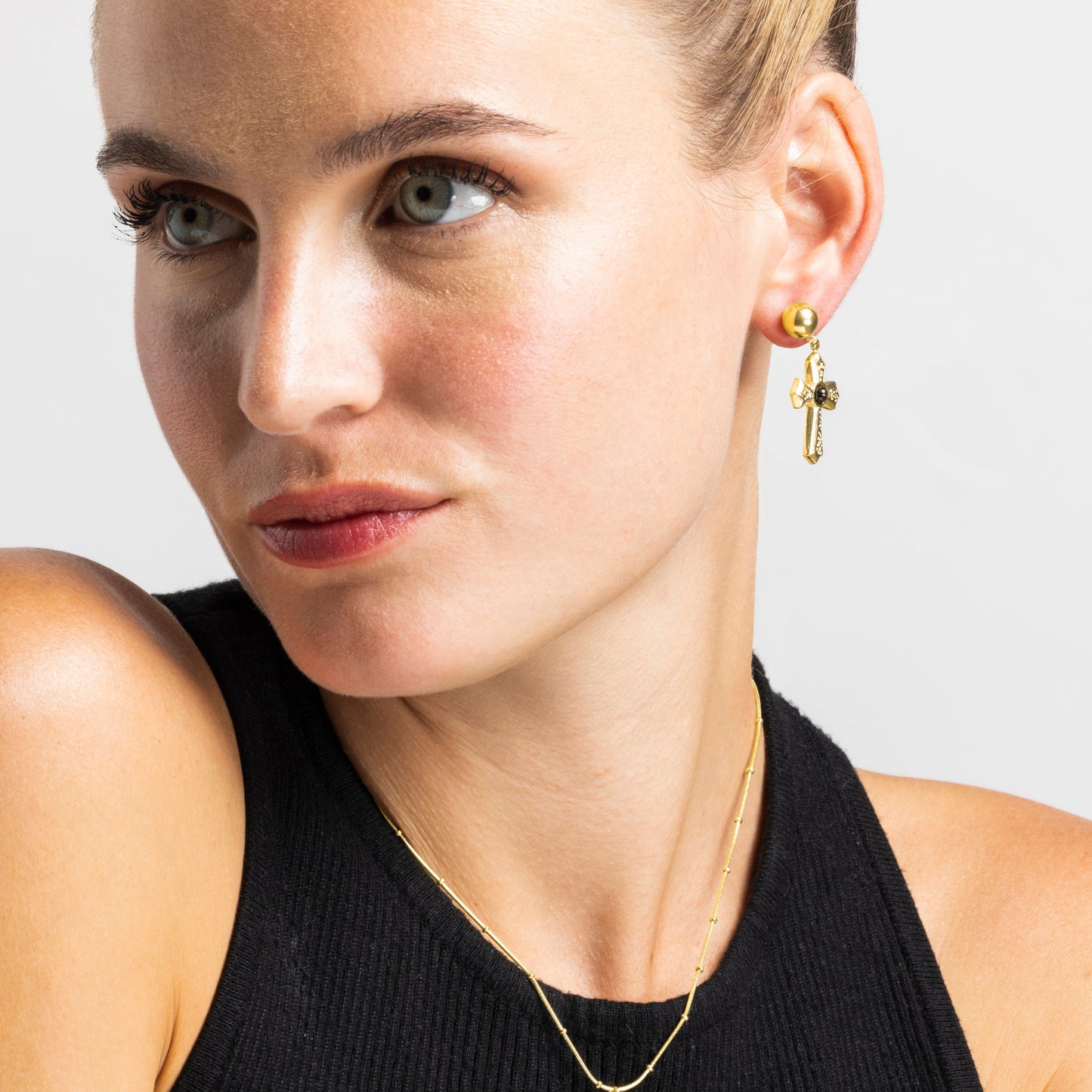 Pendientes con Ojo de Tigre acabado oro 18k - Anleh