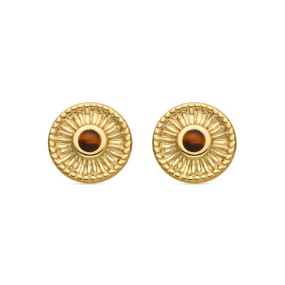Pendientes con Ojo de Tigre acabado oro 18k - Lanyeb