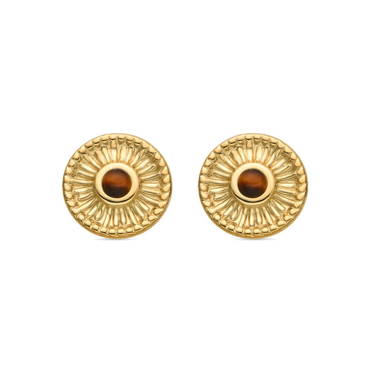 Pendientes con Ojo de Tigre acabado oro 18k - Lanyeb
