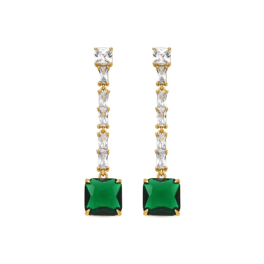 Pendientes con Circonita Esmeralda acabado oro 18k - Waraim
