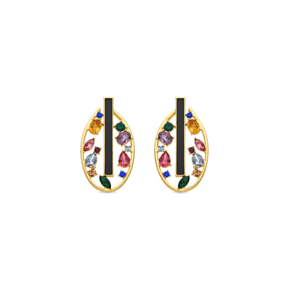Pendientes con Circonita Multicolor acabado oro 18k - Habyo