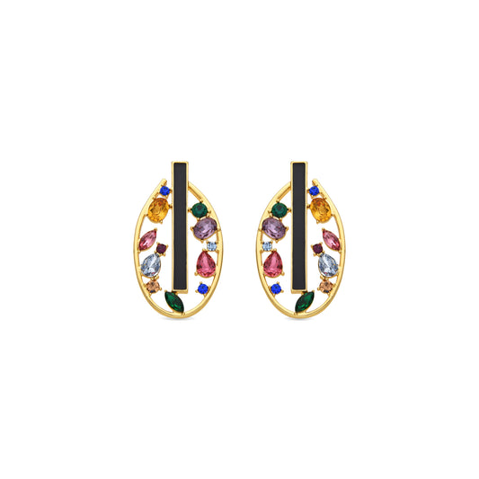 Pendientes con Circonita Multicolor acabado oro 18k - Habyo