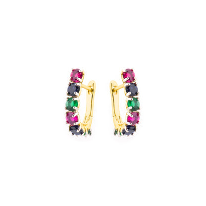 Pendientes con Circonita Multicolor acabado oro 18k - Mehru