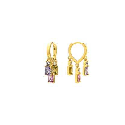 Pendientes con Circonita Multicolor acabado oro 18k - Lanik