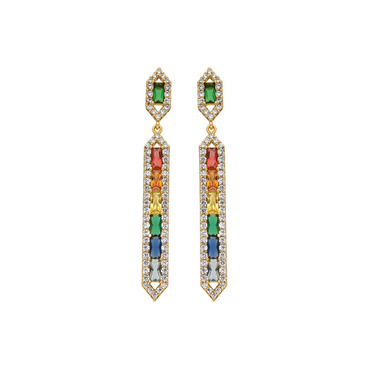 Pendientes con Circonita Multicolor acabado oro 18k - Brima