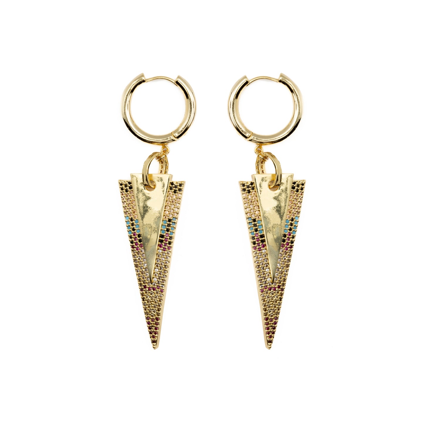 Pendientes con Circonita Multicolor acabado oro 18k - Colix