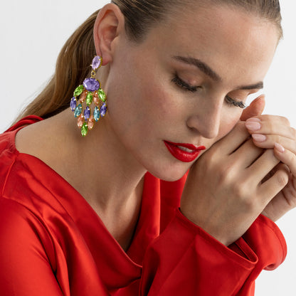 Pendientes con Cristal Multicolor acabado oro 18k - Imkas