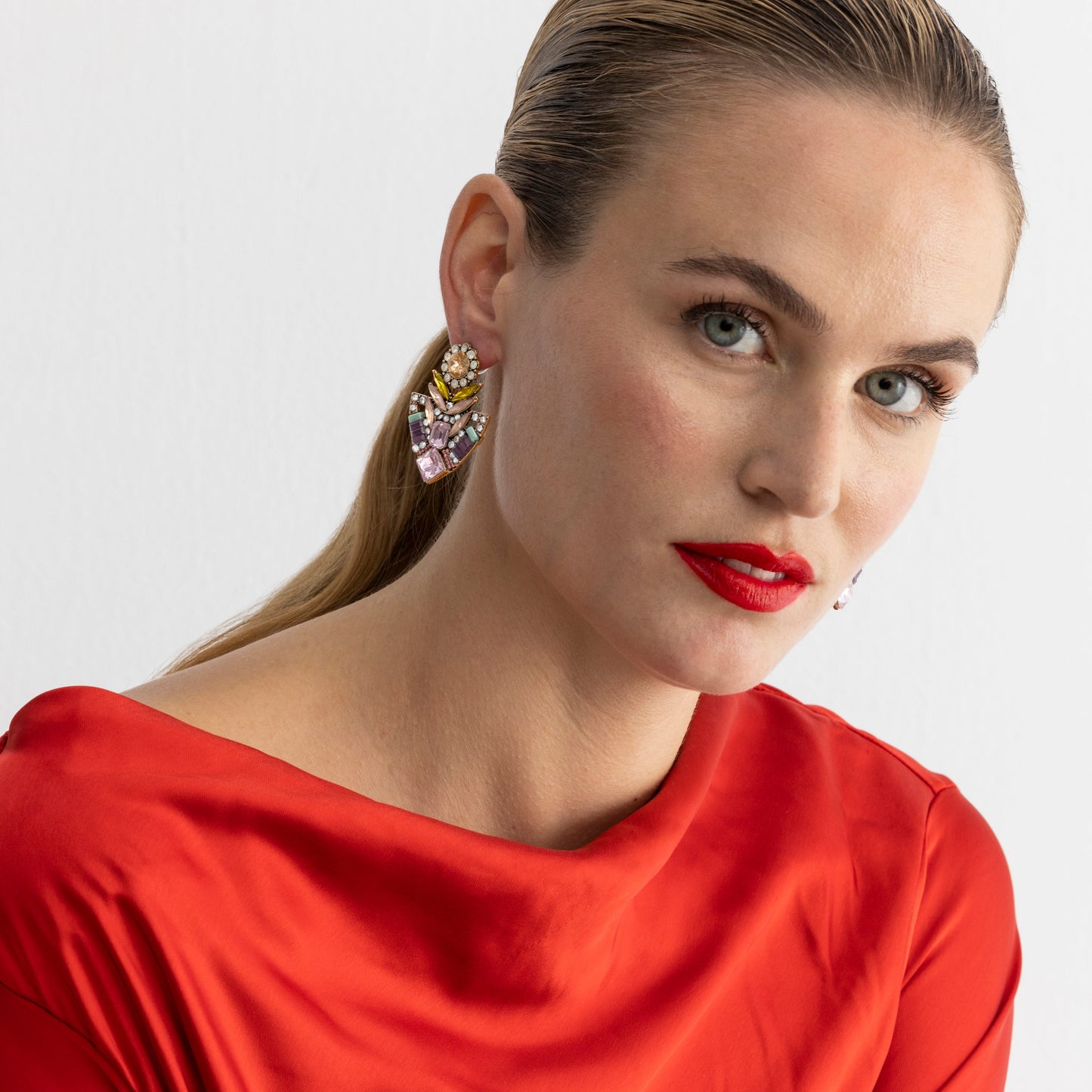 Pendientes con Cristal Multicolor acabado oro 18k - Aphuat