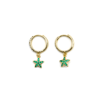 Pendientes con Circonita Esmeralda acabado oro 18k - Elinia