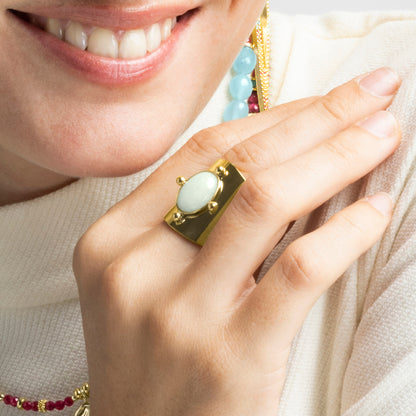 Anillo con Amazonita acabado oro 18k - Kumora