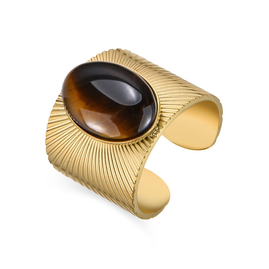 Anillo con Ojo de Tigre acabado oro 18k - Anleh