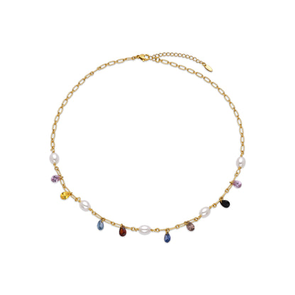 Collar con Perla Blanca acabado oro 18k - Lalxy