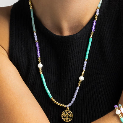 Collar con Cristal Azul acabado oro 18k - Zorsi