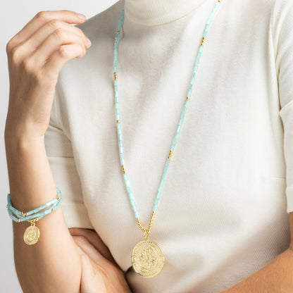 Collar con Cristal Azul acabado oro 18k - Thyu