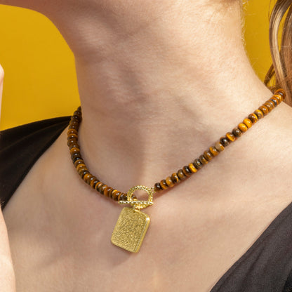 Collar con Ojo de Tigre acabado oro 18k - Lessy