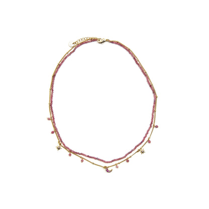 Collar con Cristal Rosa acabado oro 18k - Ethal