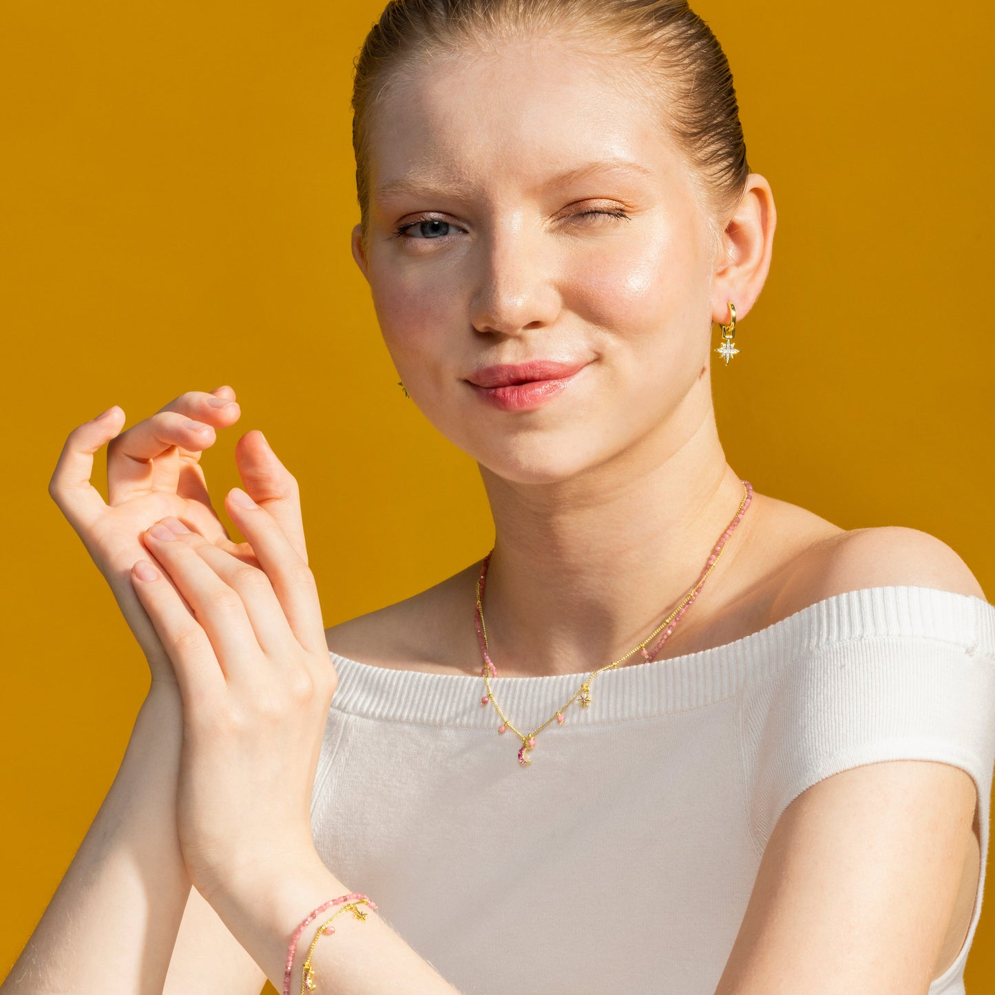 Collar con Cristal Rosa acabado oro 18k - Ethal