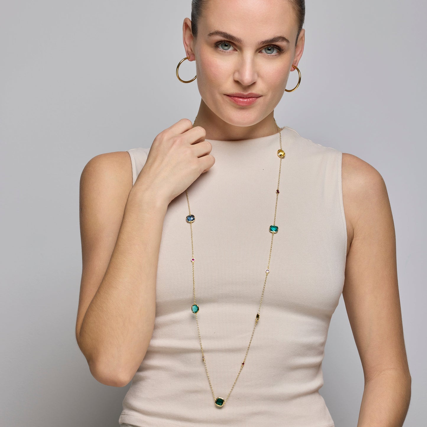 Collar con cuarzo hidrotermal multicolor acabado oro amarillo 18k-Docal