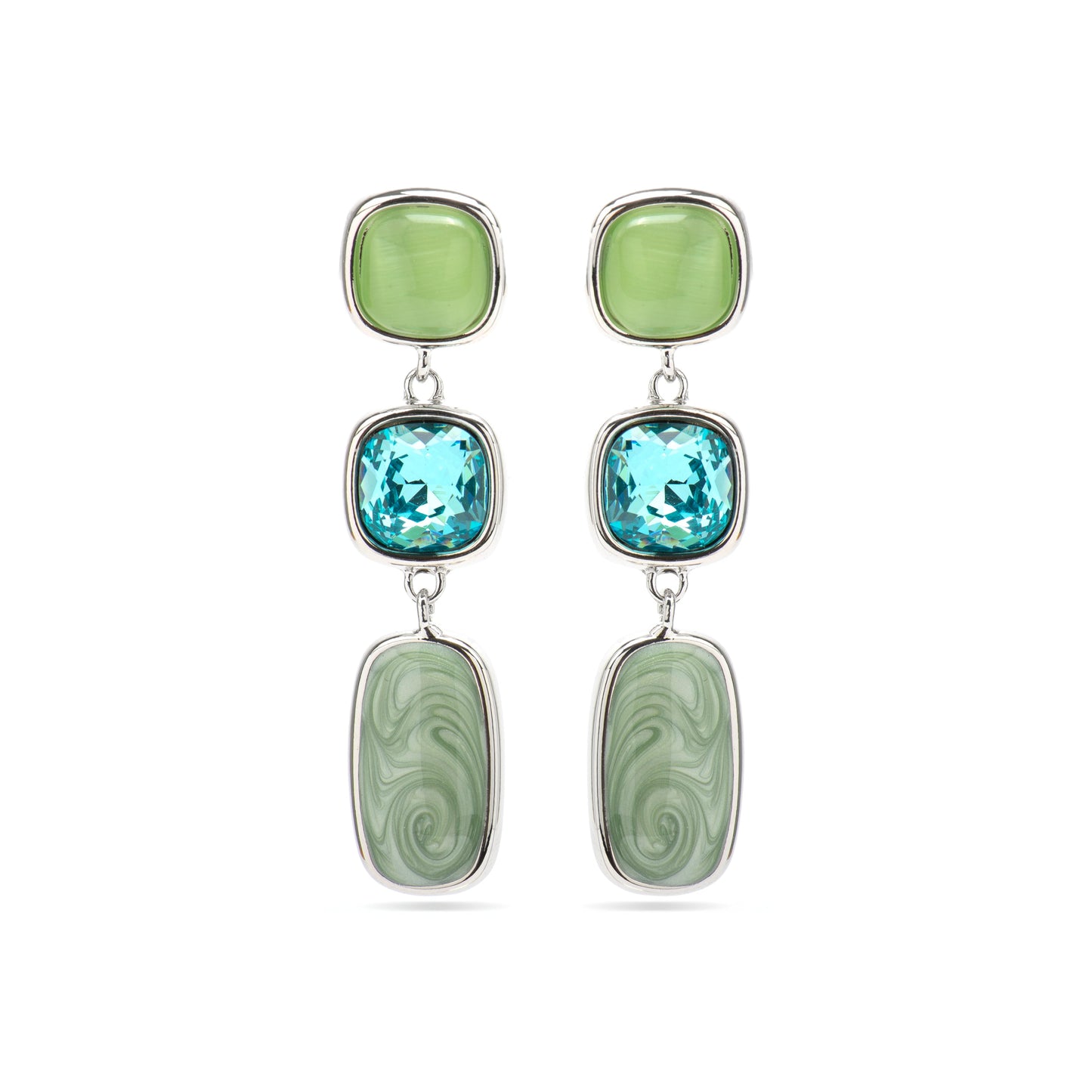 Pendientes con Ojo de Gato Verde acabado plata - Sudi